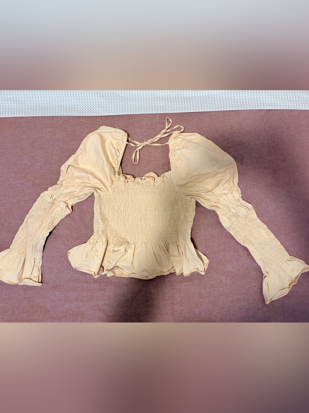Topshop Light Beige Smocked Puff Sleeve Blouse